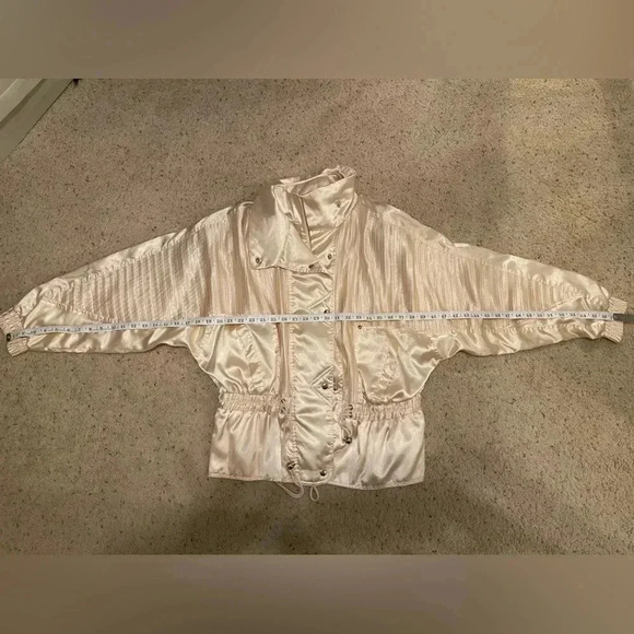 Lavon by Cheerful Corp Satin Cream 80s Bomber Jacket - Picture 10 of 14